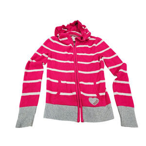 Vintage y2k Aeropostale Pink White Striped Hoodie Jacket Size L Women's